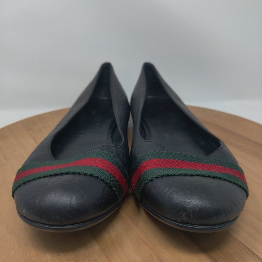 GUCCI ❤️💚 Guccissima Leather Web Stripe Ballet Flats Womens Size9.5 Blk 253315 - Picture 3 of 15